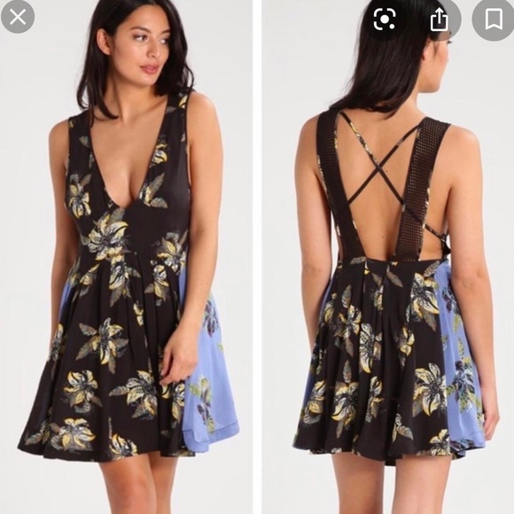 Free People Thought I Was Dreaming Black And Blue Floral Mini Dress XS - Picture 16 of 16